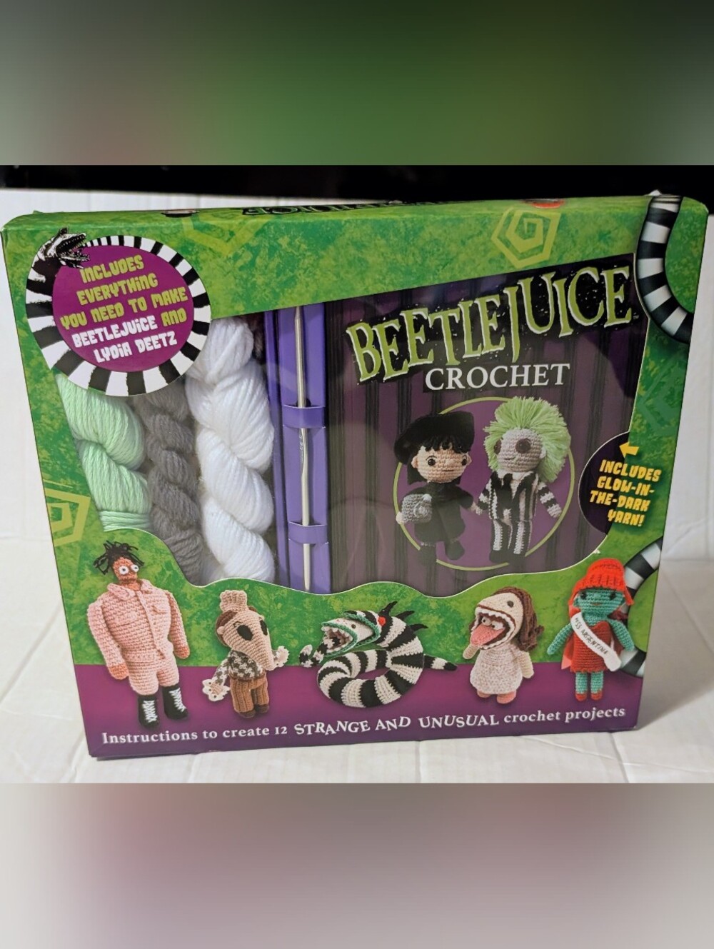 Beetlejuice Crochet Kit, Green Black White Yarn, NEW W/ SEAL